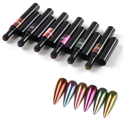 China Excellent Nail Art Effect Air Cushion Magic Sprinkle Pen Nail Chameleon Mirror Chrome Dye Powder Acrylic Nail Glitter Powder Pen for sale