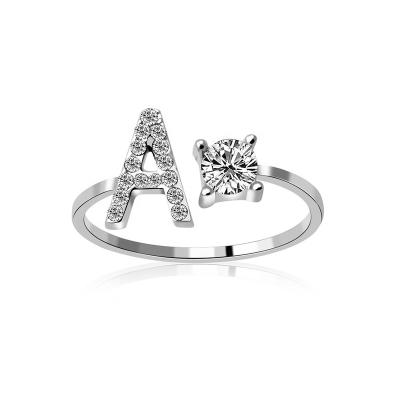 China TRENDY Simple Jewelry Adjustable Initial Rings with Letters Cubic Zirconia Custom Letter Rings for sale