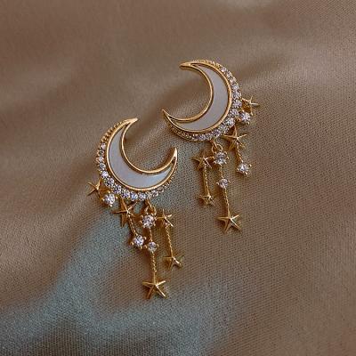 China Trendy Fashion Jewelry Crystal Drop Moon And Star Stud Earrings for sale