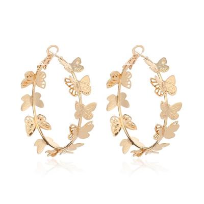 China Cute Circle Earrings Shape Jewelry Kawaii Earrings Cute Gold Plated Butterfly Gold Filled Circle Earrings for sale