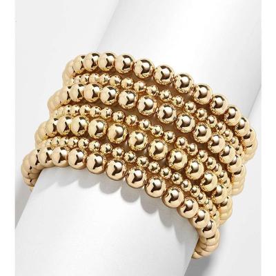 China TRENDY 3mm 4mm 5mm 6mm 8mm 10mm real gold plated metal ball zinc alloy beaded bracelet with elastic line for sale