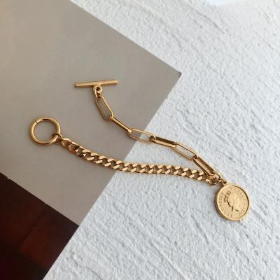 China Elegant 18k Gold Plated Lead Free Nickel Free Stainless Steel Coin Charm Bracelet Bangle Fashion Jewelry Wholesale for sale