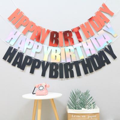 China Festival Decoration Selection Celebrity Laser Birthday Pull Flag Decoration Party Supplies Letters Happy Birthday Banner Creative Net Color New for sale