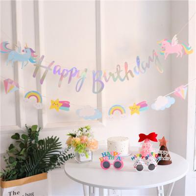 China Festival Decoration Unicorn Style One-Piece Alphabet Paper Selection Pull Flag Banner Birthday Party Background Wall Decorative Pendant for sale