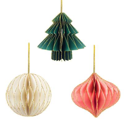 China Holiday Decorations Honeycomb Origami Christmas Tree Lantern Hanging Window Decoration Wasp Ball Party Christmas Event Ornaments for sale