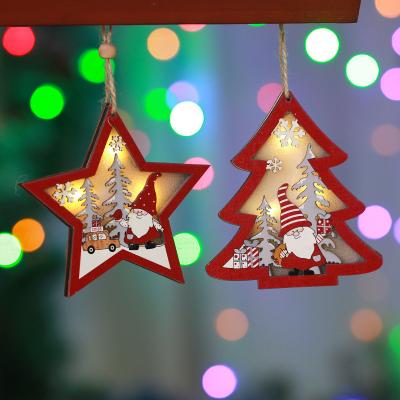 China Chirstmas Decor Wood Painted Creative Pendant Lights Snowman Santa Claus LED Party Christmas Tree Glowing Wooden Hanging Hanging Decoration for sale