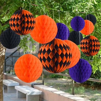 China Indoor Decoration Halloween Party Supplies Bat Ghost Spider Pumpkin Honeycomb Paper Pendant For Haunted House Decoration for sale