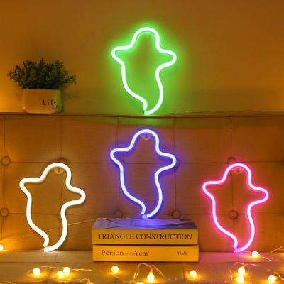 China Holiday Decorations Halloween Ghost LED Neon Signs Night Neon Light With Base Stand Table Decor For Kids Room Halloween Party Decorations for sale