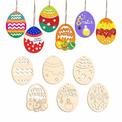 China Holiday Decorations Party Supplies Graffiti Wooden Eggs Christmas Tree Bell Sock Wooden Graffiti Pendants Kids Happy Easter Eggs Wooden Pendant DIY Easter for sale