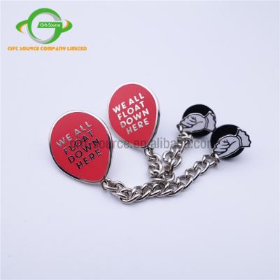 China China Custom Nickel Plated Creative Shirt Collar Hard Enamel Pin, Lapel Pin With Chain for sale