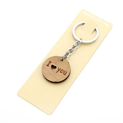 China Promotion Gift Cut Cavity I Love You Lettering To Shape Male And Female Funny Couples Symbol Love Chinese Wood Keychains for sale