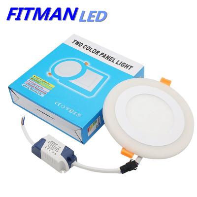 China New Indoor Light 3+2W 6+3W 12+4W Led Acrylic Round Double Recessed Blue White Color Led Panel Light for sale