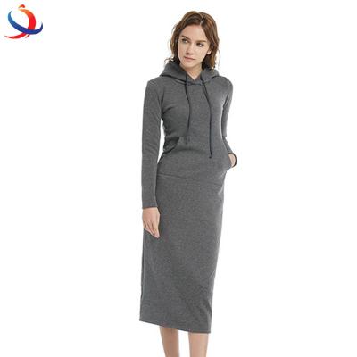 China Gray Casual Hooded Dress High Waisted Winter Anti-Static Cotton Long Dress for sale