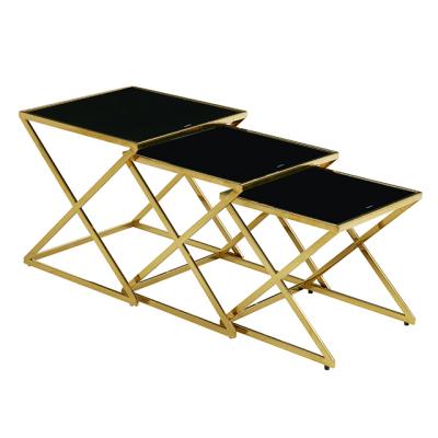 China Factory direct sale modern coffee table coffee table, gold stainless steel leg coffee table, glass top coffee table for sale