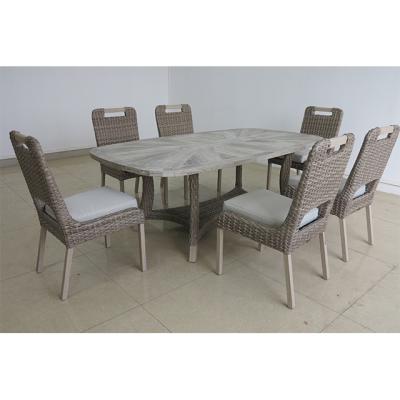 China Environment Promotion Hotel Set White Rattan Commercial Outdoor Dining Furniture And Ceramic Top for sale