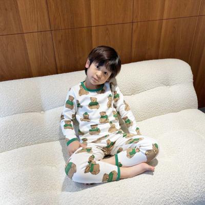 China Sale 2Pcs Cartoon Pattern Breathable Warm Long Sleeved Pants 100%Cotton Children's Pajamas Skin-friendly Clothes for sale