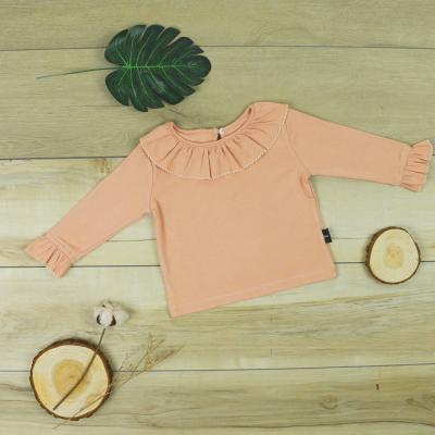 China Solid Color Breathable Wholesale Orange Long Sleeve Ruffle Collar Low Price Kids Long Sleeve T Shirt For Girls for sale