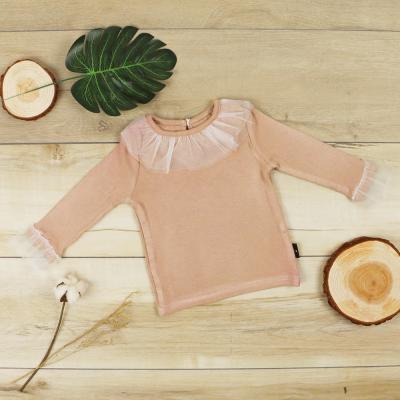 China Breathable Special Design Autumn Lace Yarn Decoration Neckline Slaps Baby Long Sleeve T-Shirts Cotton for sale