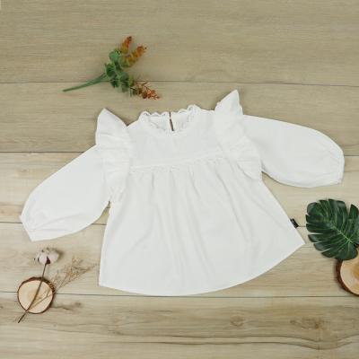 China OEM/ODM Breathable 100% Cotton Girl Clothes Princess Girl Shirt Kid Toddler Lace Autumn Loose White Shirts for sale