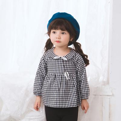 China Custom Made 100% Breathable Cotton Baby Toddler Girl Logo Kids Clothing Thin Plaid Autumn Blouse for sale