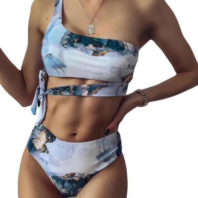 China Antibacterial Free Shipping Lift Up Bandeau Bikinis Women Sexy Marble Bathing Suit Women Swimsuit High Waist Swimwear Beach Wear for sale