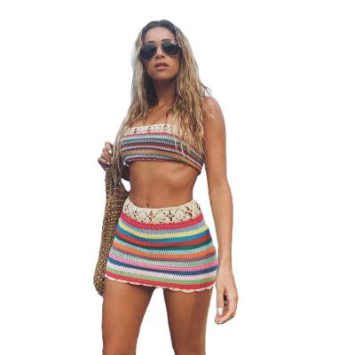 China Summer Daisy Chain Tube Top and Skirt Hand Crochet Women Lady Bikini Set Beach Antibacterial Swimwear Swimwear Suit for sale