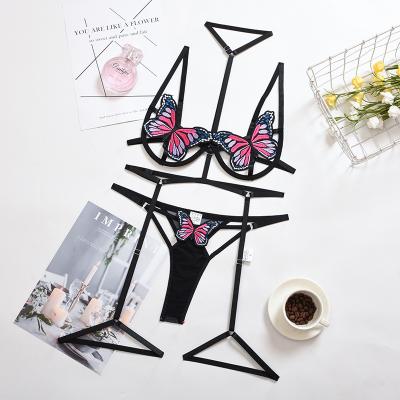 China Lingere 2021 Hot Sale Fashion Sexy Cheap Price Women Pink Lace Balconette Bralette Set Sexy Lingerie Sets for sale