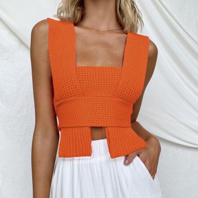 China Free Shipping New Fashion QUICK DRY Lady Halter Bandage Vest Sweater DIY Knitted Upper Backless Sweater Knit Vest For Women for sale