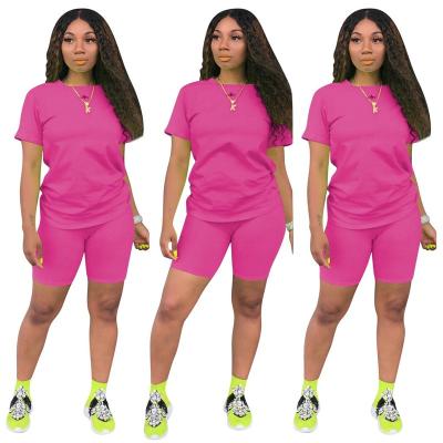 China 2021 Summer Women Jogger Suit Sporty Cycling Sleeve Viable T-shirt Shorts Clothing Plus Size Solid Tracksuit Shorts Outfits 2 Piece Set for sale