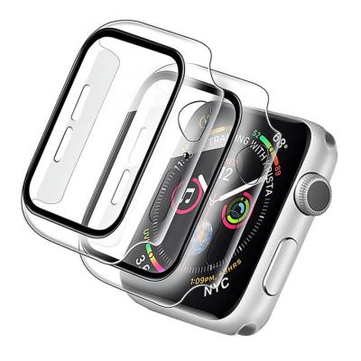 China Hot Full Cover Plastic Watch PC Protector Tempered Glass Watch Case Cover For Apple Watch 5 6 7 38mm 41mm 42mm 44mm 45mm for sale