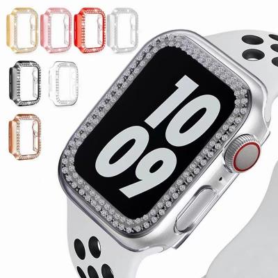 China Double Row Shockproof Diamond Tempered Glass Watch Case Shockproof Protect Cover For Apple iWatch 7 6 5 4 3 2 1 Se Watch Cover for sale