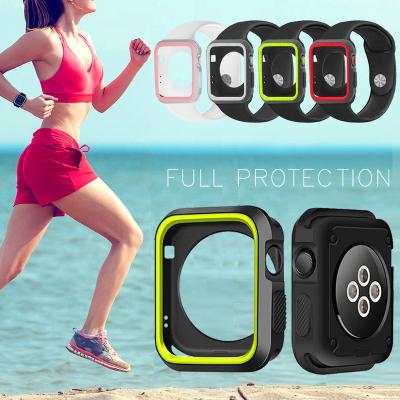 China Shockproof 41mm 45mm Dual Color Silicone Protect Cover Shockproof Watch Case For Apple iWatch 7 6 5 4 3 2 1 Se TPU Soft Watch Cover for sale