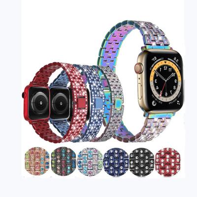 China Luxury Stainless Steel 5 Beads Bling Diamond Watchband For Apple iWatch 7 Se Band Replacement Wrist Strap Watch Band 6 5 45MM for sale