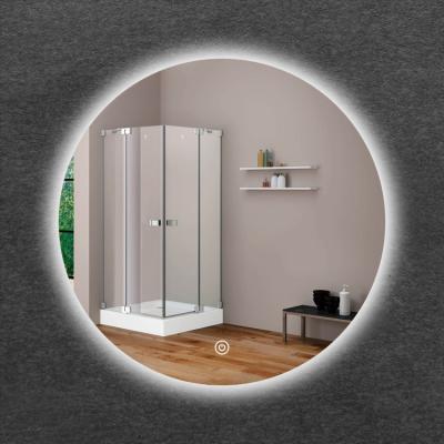 China Luxury Hotel Magnifying Mirror Led Circle Mirror For Bathroom With Time Fog Display And Magnifier for sale