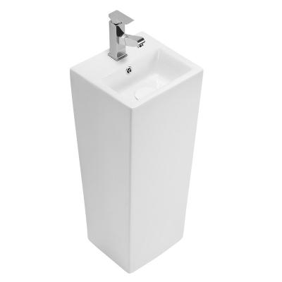 China HANMEI Modern Luxurious Ceramic White Bathrooms Basin Freestanding Rectangle Pedestal Bathroom Sink for sale