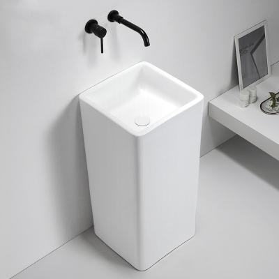 China Wholesale Easy Clean Hotel Modern Luxury One Piece Sanitary Ware Free Standing Pedestal Sink Ceramic Bathroom Basin for sale