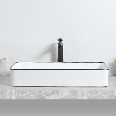 China 1300 Degree Fired Small Ceramic Sink Basin Rectangle Countertop Bathroom Sink Bathroom Basin for sale