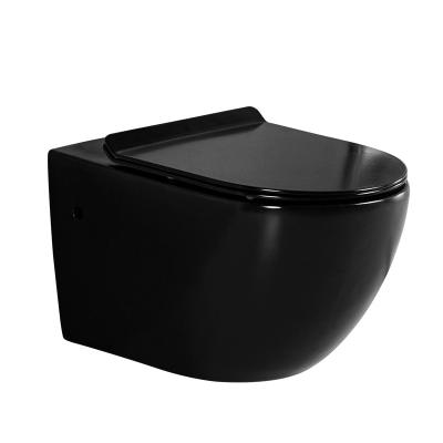 China Matt Black Ceramic Luxury Ceramic P-trap Design Toilet Bowl Wall Mounted Hidden Toilet Bowl WC Wall Hanging Rimless Hung Toilet for sale