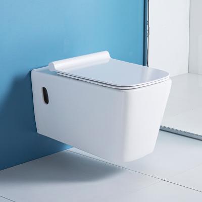 China Tank Factory Wall Hung Square Bowl Ceramic Sanitary Hidden Rimless Wall Mounted Toilet for sale