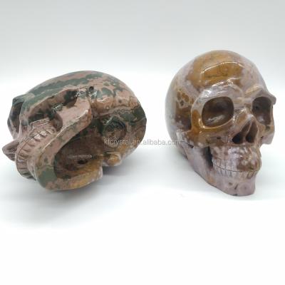 China Handarved Quartz Skulls China Crystal Skulls Decoration Healing Crystal Empty Chin Ocean Jasper Skulls for sale