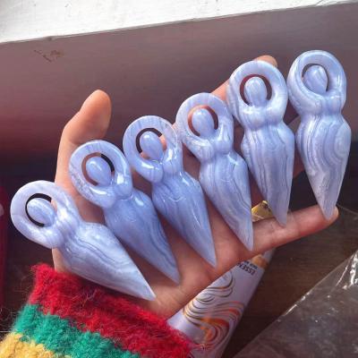 China China Wholesale Natural High Quality Hand Carved Goddess Blue Healing Agate Lace Stone Crystal For Folk Crafts for sale