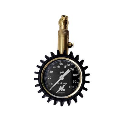 China Gold Tire Pressure Meter 100PSI Analog Car Tire Pressure Gauge Tire Pressure Gauge With Swivel Air Chuck Glow In The Dark for sale