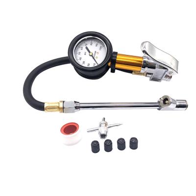 China Steel Dial Tire Inflator with Pressure Gauge Double Foot Chuck Tire Pressure Testing Tools for sale