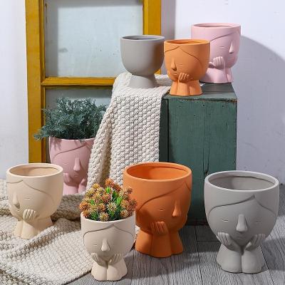 China Europe 2023 Indoor Decorations Smiley Face Flower Pot Head Succulent Ceramic Pots Cactus Flowerpot Factory Wholesale High Quality for sale