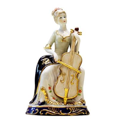 China Cello Ceramic Women's Decorations Europe Enamel Hotel Lobby Display Products Porcelain Characters Handwork Decoration for sale