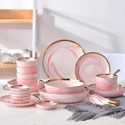 China Viable Hot Selling Porcelain Style Dinnerware Nordic Party Tableware Luxury Dishes Set Ceramic China Gift Dinnerware Set for sale