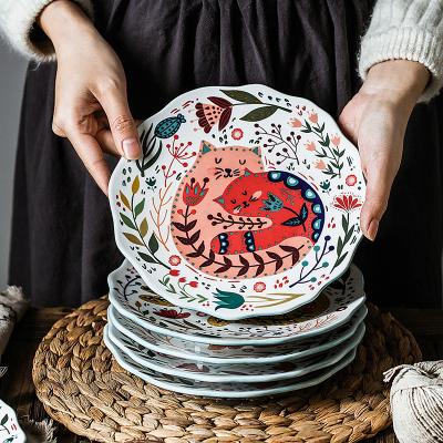 China High Quality Underglazed Ceramic Dishesceramic Dinnerware 8 Inch Colorful Ceramic Dish Cat Dinnerware Sets Tableware Dinnerware for sale