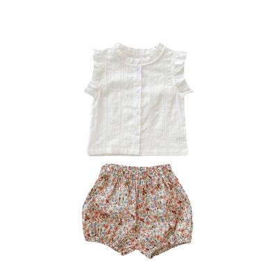 China Breathable Infant Single Breasted Sleeveless Tops + Small Floral Shorts Babies Clothing Summer Refreshing Sleeveless Suit for sale