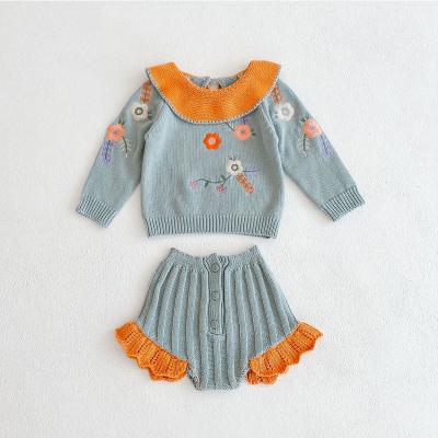 China Wholesale Two Piece Set Best Quality Anti-pilling Baby Ruffles Long Sleeve Babies Knit Sweater Romper Set for sale