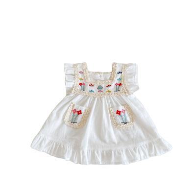 China Korean Newborn Washable Princess Off Shoulder Summer Plaid Dress Baby Clothes Children's Wear Cherry Slip Dress Sweet Dress for sale